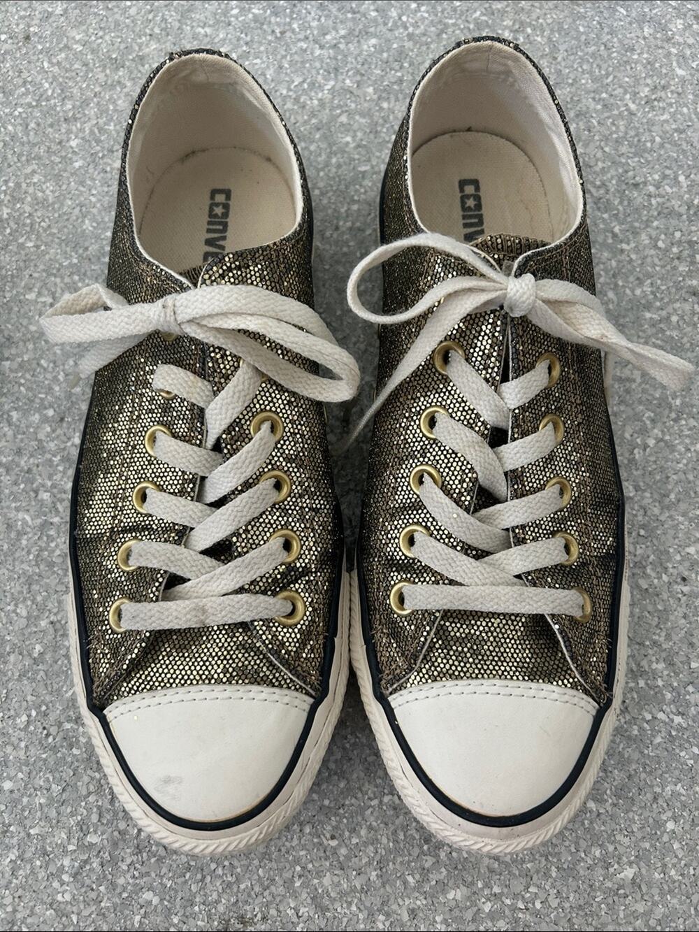 Converse Women's Low Top Metallic Gold Sneakers with White Toe